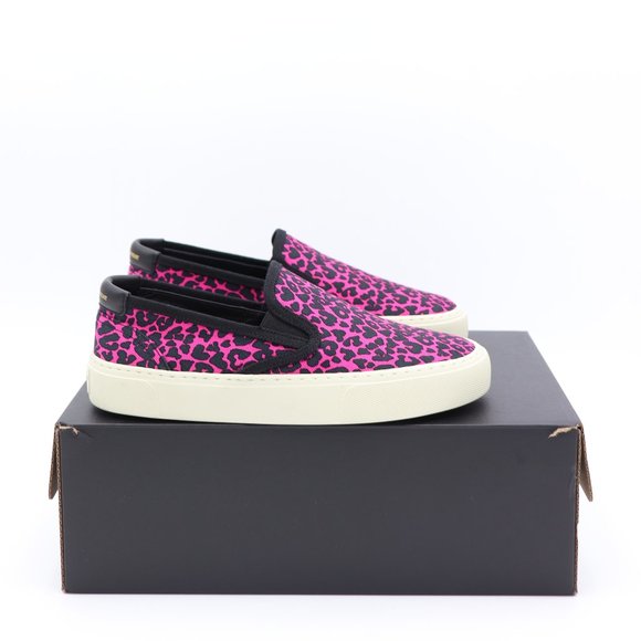 NIB Yves Saint Laurent Venice Pink Black Leopard Print Low-Top Slip-On Sneakers - Picture 4 of 10